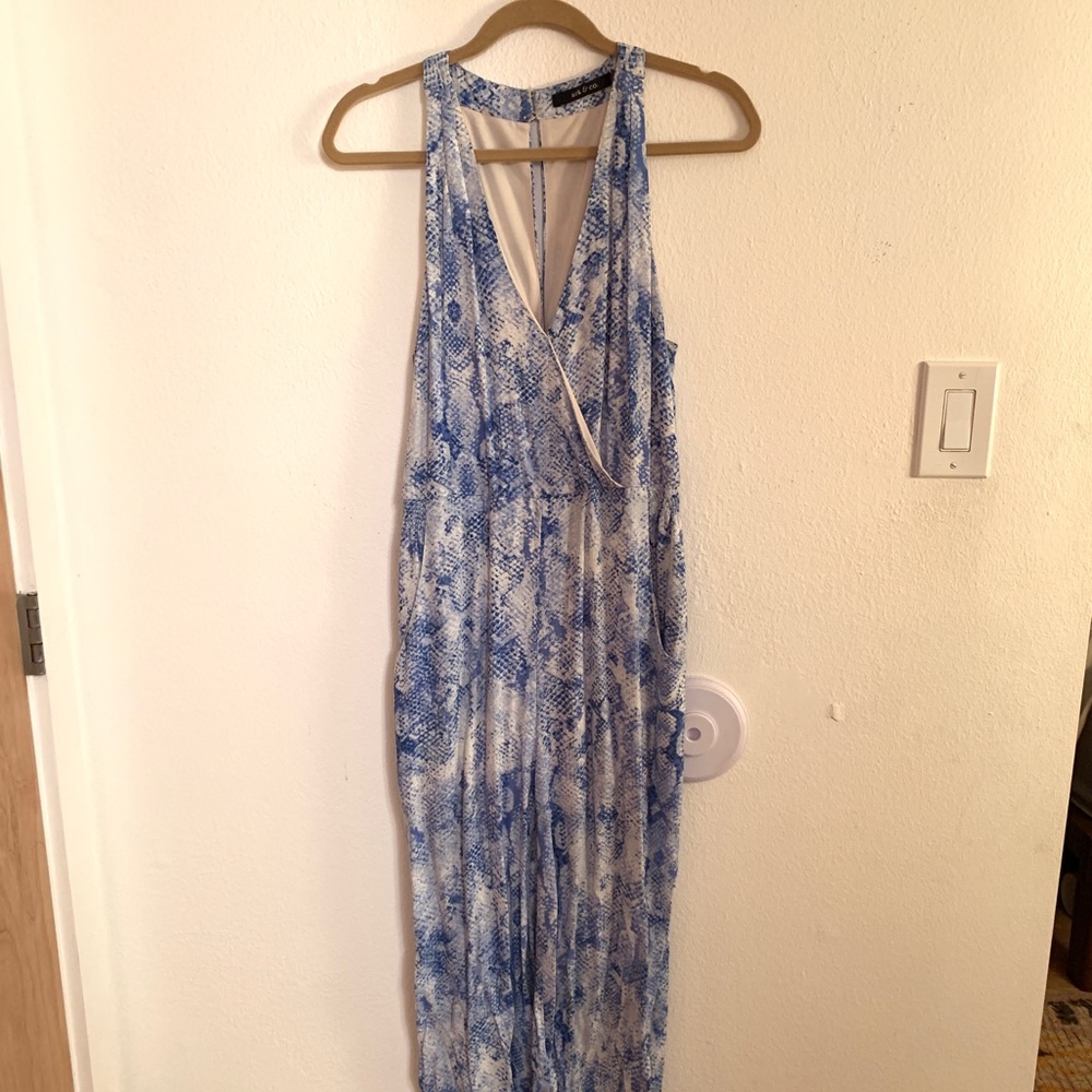 Blue snakeskin wide leg jumper